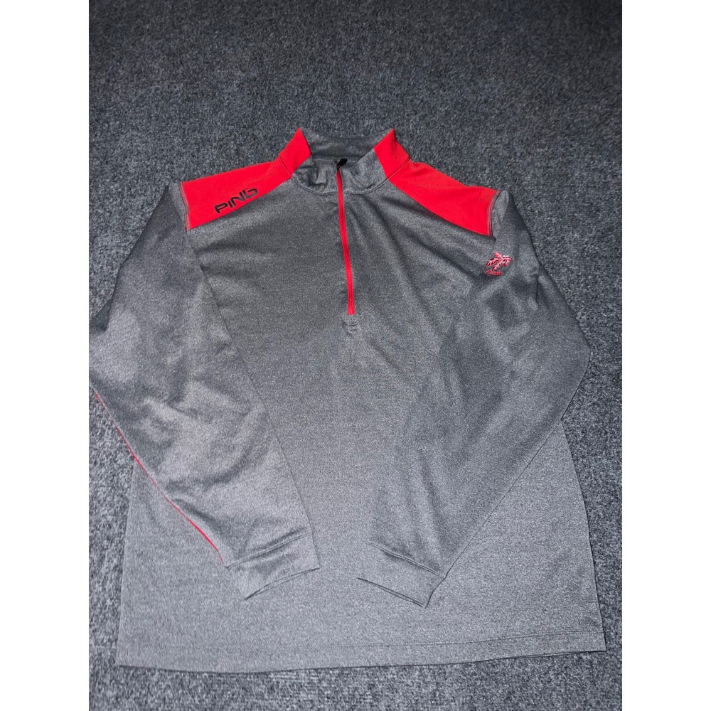 PING Mens Large Gray Red 1/4 Zip SensorCool Golf Pullover Long Sleeve Shirt